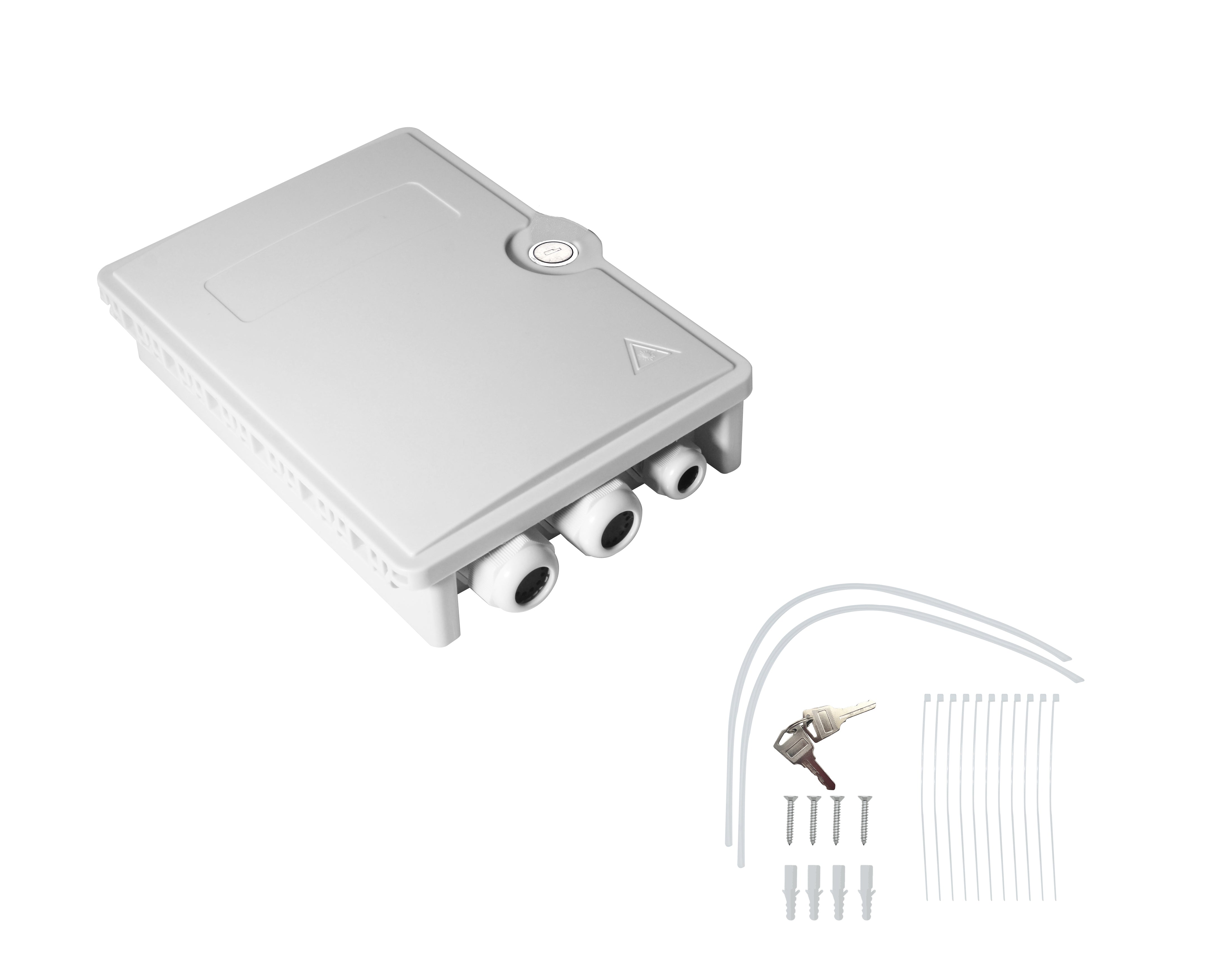 Helos FTTH-Hausanschlussbox für max. 24 Fasern, 6x LC/QD oder SC/DX Helos FTTH-Hausanschlussbox für max. 24 Fasern, 6x LC/QD oder SC/DX